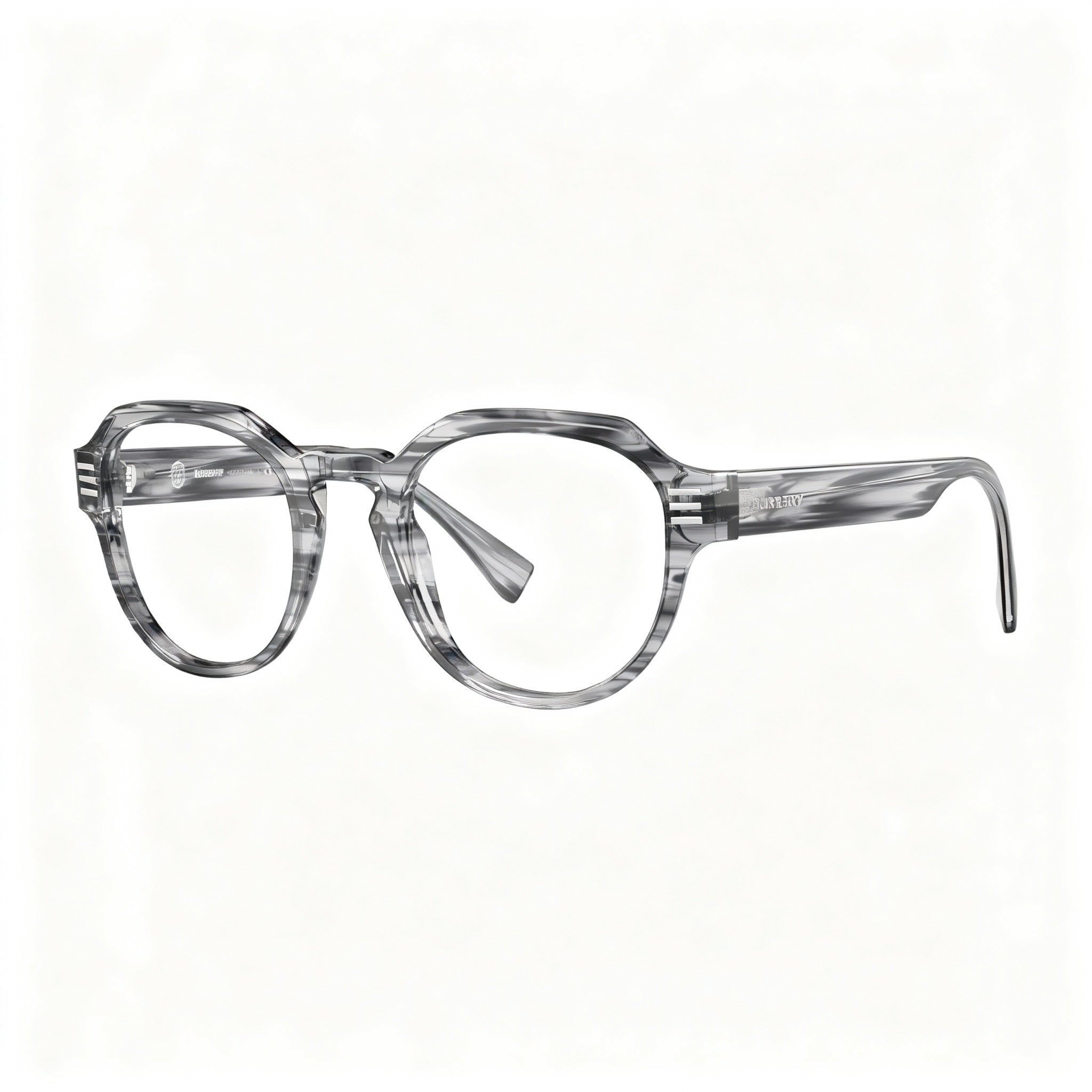 BURBERRY Men's Eyeglasses Frames for Prescription Lenses, Showcasing a Striped Gray Frame Finish