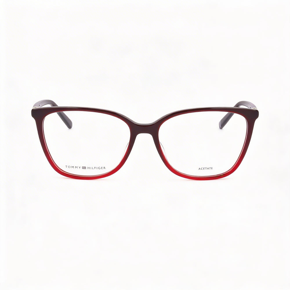 Tommy Hilfiger Modern Unisex Eyeglasses with a Burgundy Red Acetate Frame and 55mm Lens Width