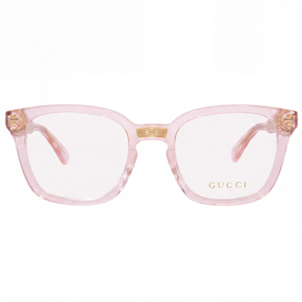 Gucci GG0184O Square Full Rim Unisex Transparent Pink Plastic Eyeglasses with Clear Lenses 50mm