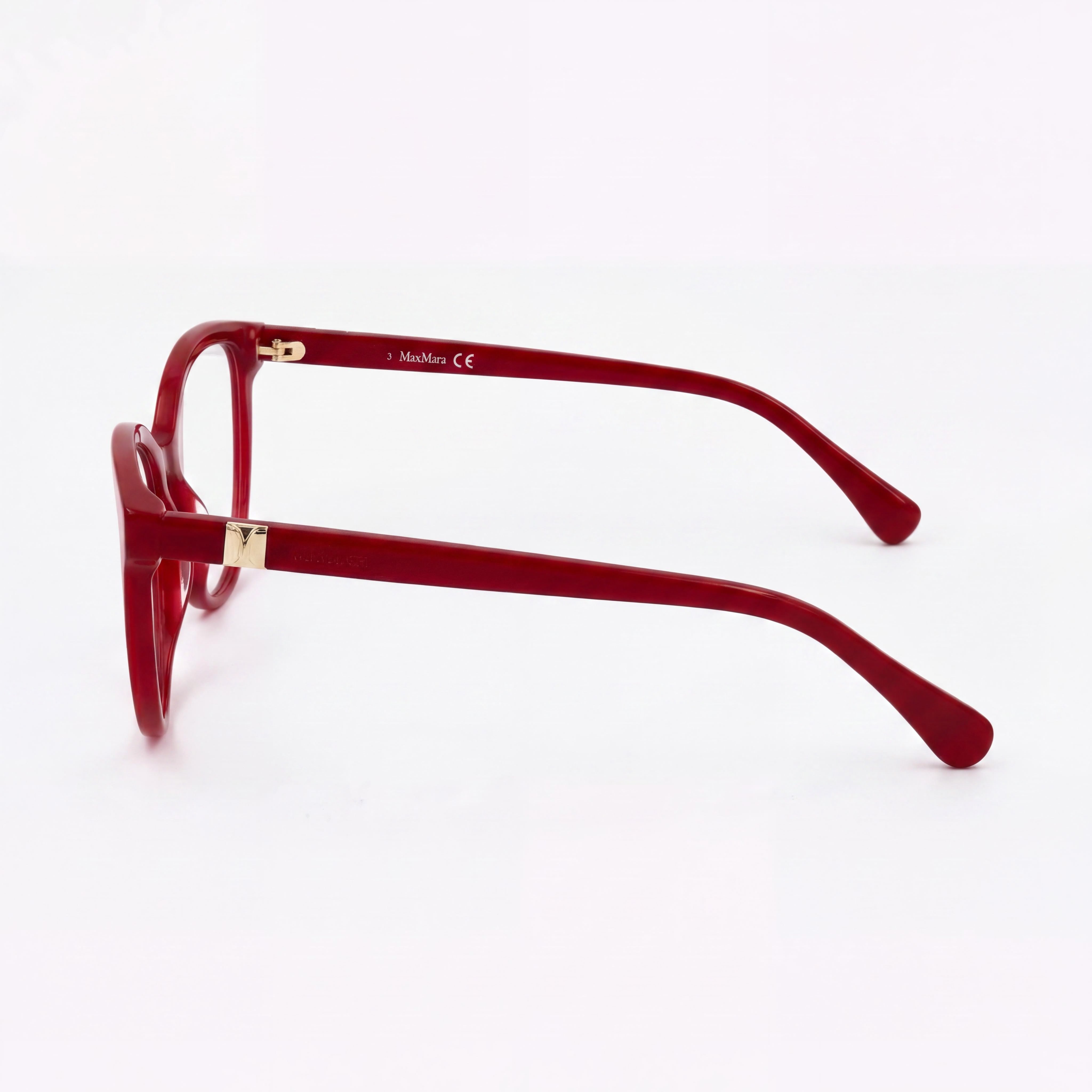 MaxMara Casual MM5024 Women's Acetate Frame Shiny Red Sunglasses with Transparent Lenses Size 54-16-140, Photo 3