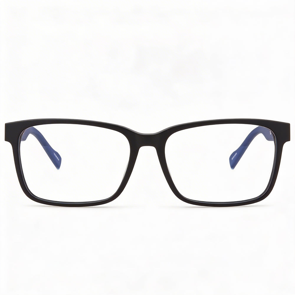 Hugo Boss Audio Systems Hg 0182 Gafas para hombre, negro mate, armazón de plástico azul, lentes transparentes no recetadas, 55-16-140