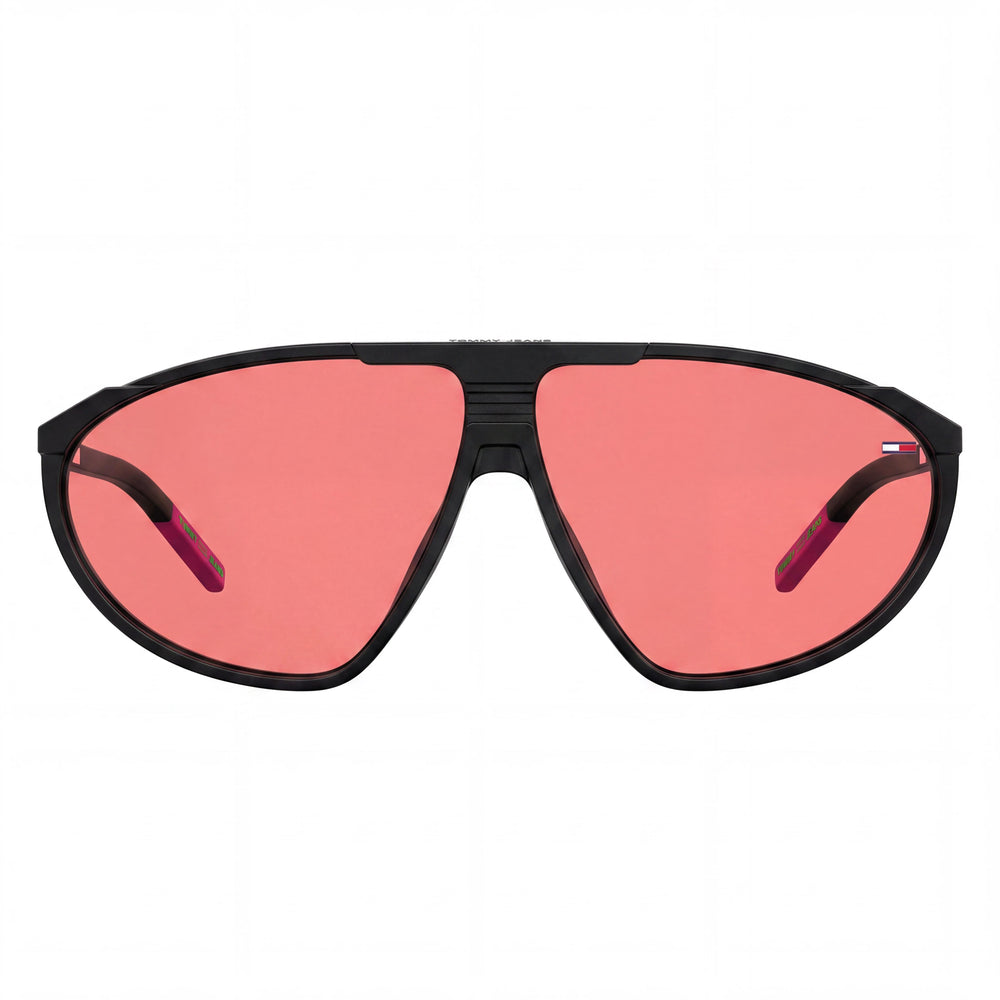 Gafas de sol unisex Tommy Hilfiger Classic con montura de poliamida, color negro/rosa oscuro, lentes rosas, protección UV, 65-9-140