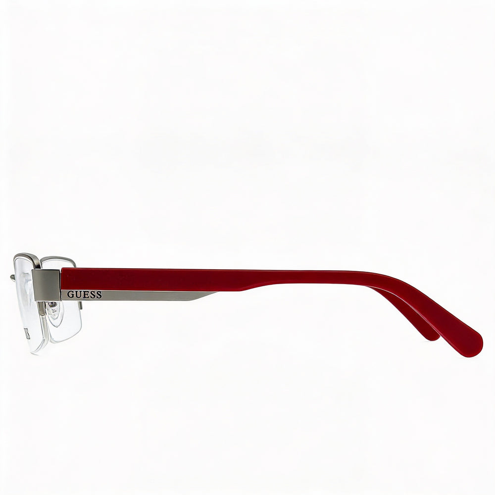 GUESS Eyewear for Men and Women, Silver Red Metal Optical Frame with Non- Lenses, Size 55-18-145