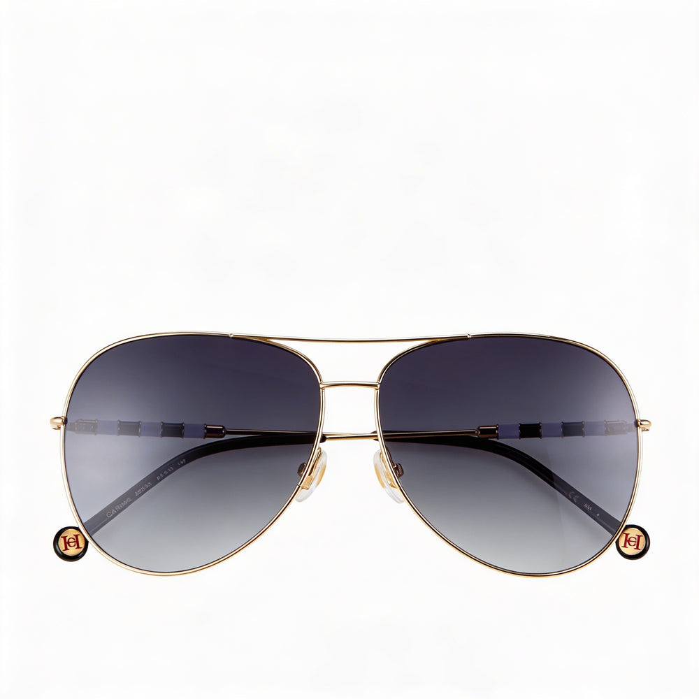 Carolina Herrera Ch 0034/S Women's Grey Shaded Stainless Steel Frame Gold Lenses 100% UV Protection Sunglasses 64mm