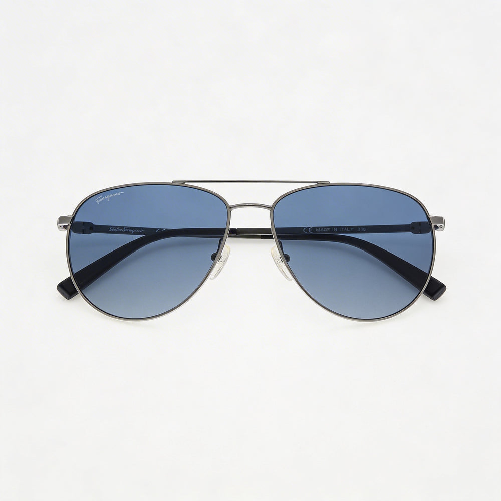 Salvatore Ferragamo Sf157s Unisex Metal Dark Gunmetal Frame Blue Lens 100% UV Protection Sunglasses 60mm