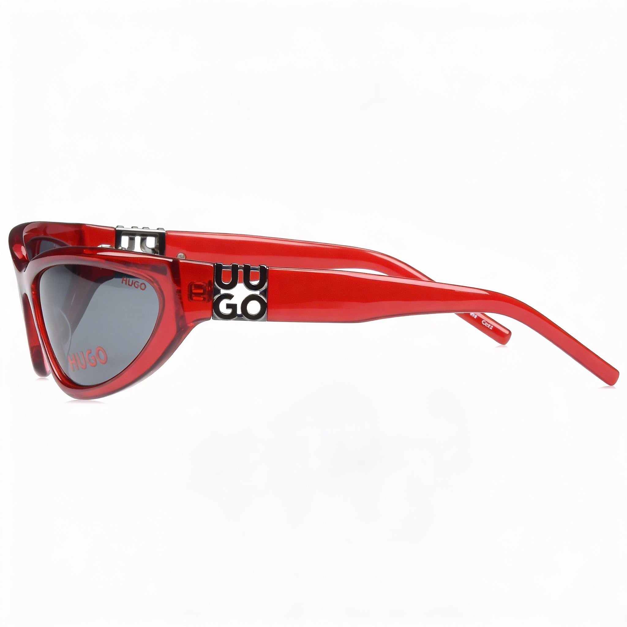 Hugo Boss Modern Unisex Red Plastic Frame Sunglasses with Grey Lenses, UV Protection, 7-1-4mm, Photo 3