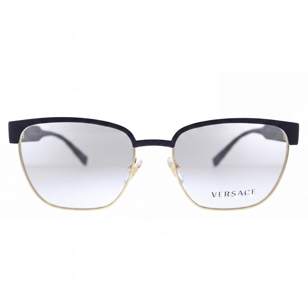 Gafas Versace Modern VE1264 Unisex con Montura Metálica Dorada y Negra Mate, Diseño Almohada, Lentes Transparentes 54mm