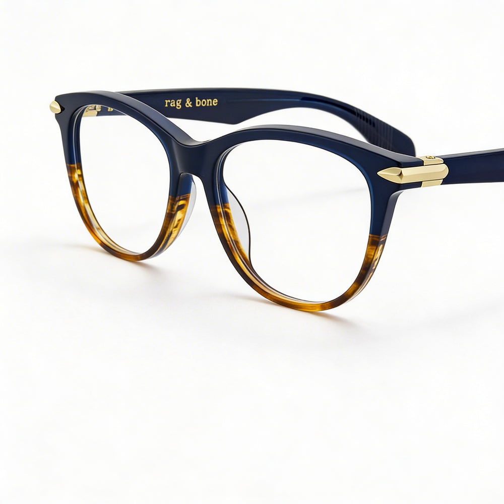 Rag & Bone Rnb 3014 Women's Havana Blue Acetate Frame Eyewear with Non- Polycarbonate Lenses, Size 49-16-140