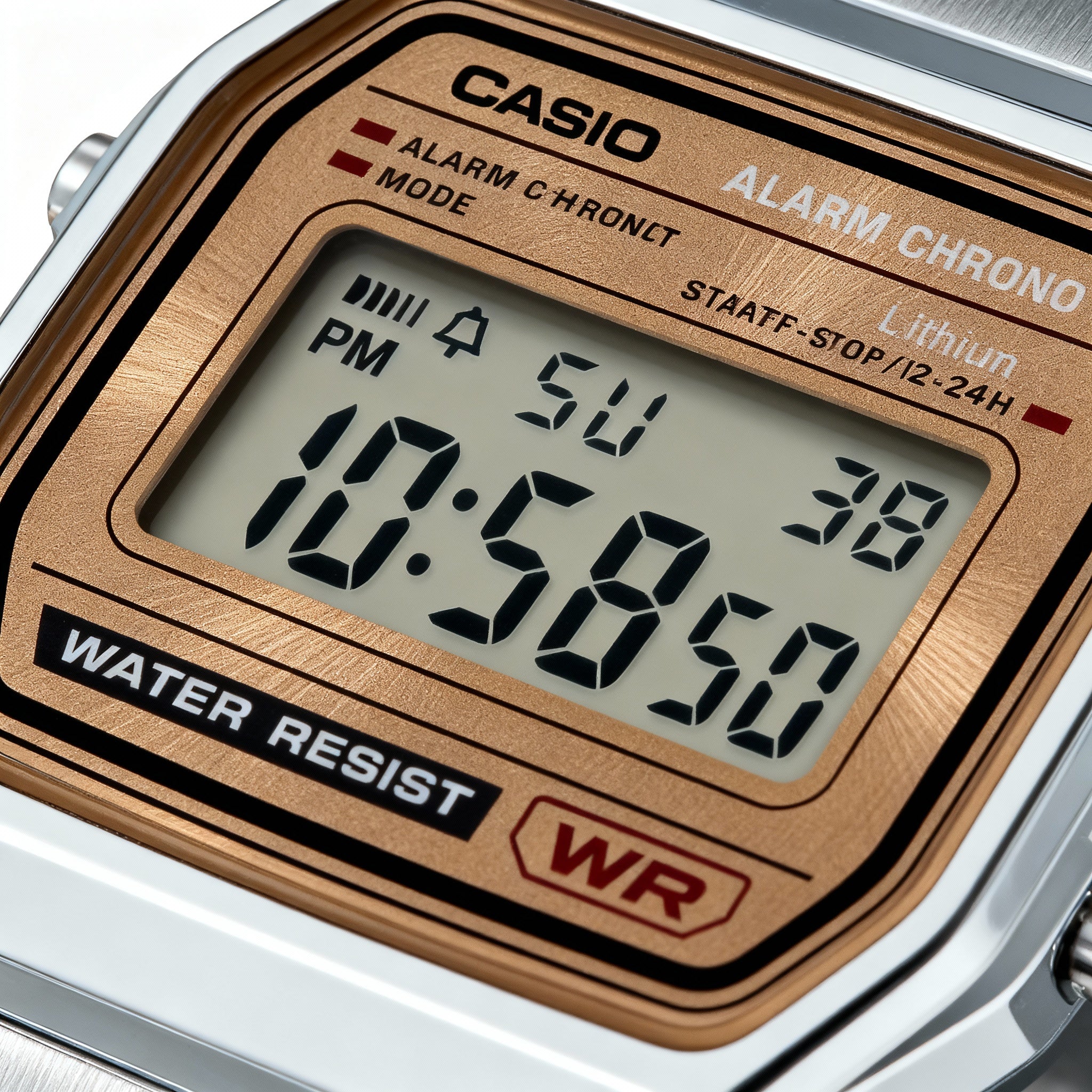 Casio A158WEA-9CF Men's Silver Gold Stainless Steel Digital Watch, Chronograph, Alarm, Water-Resistant, Photo 2