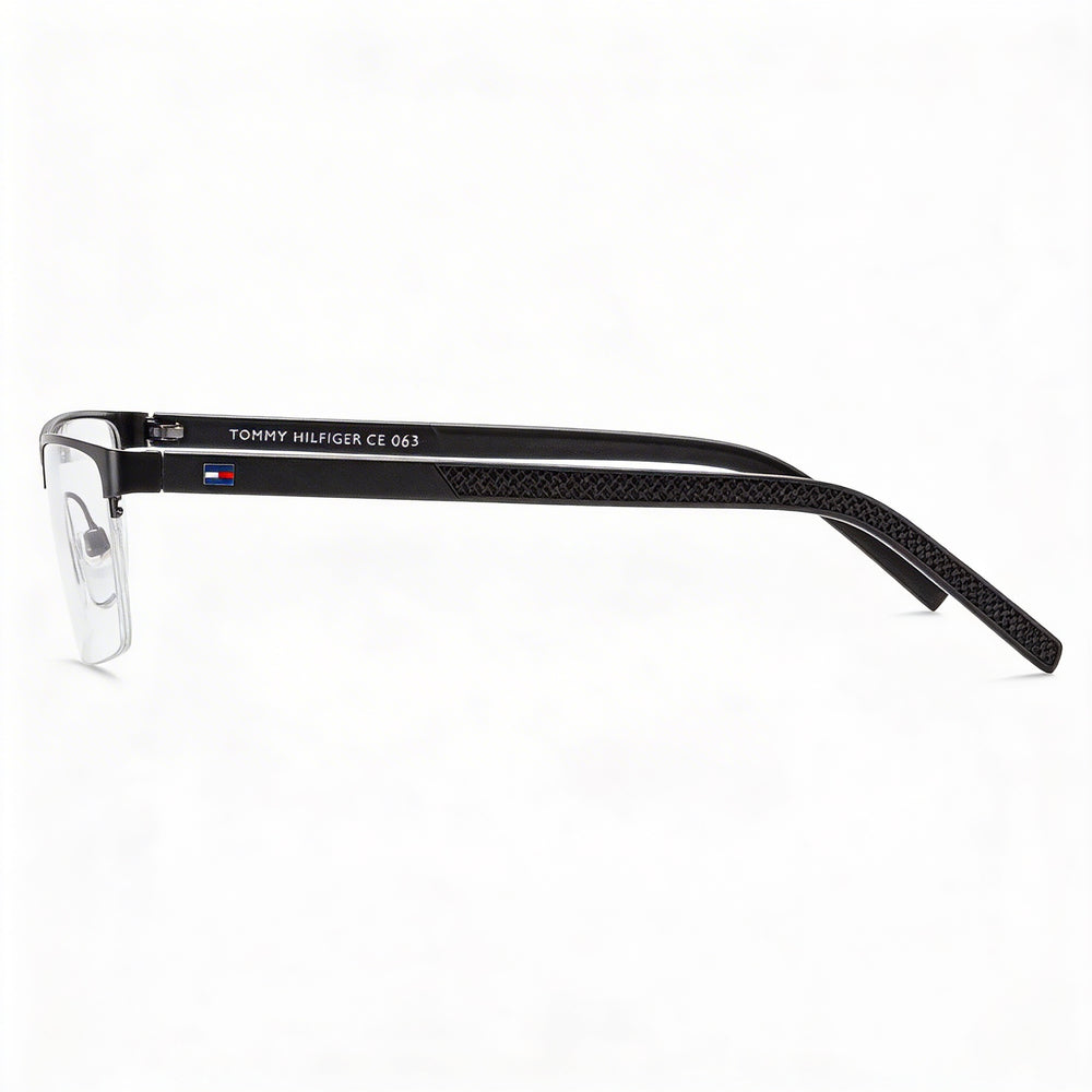 Tommy Hilfiger T. Hilfiger 1594 Unisex Semi Rimless Rectangle Dark Ruthenium Metal Frame Eyeglasses 55mm