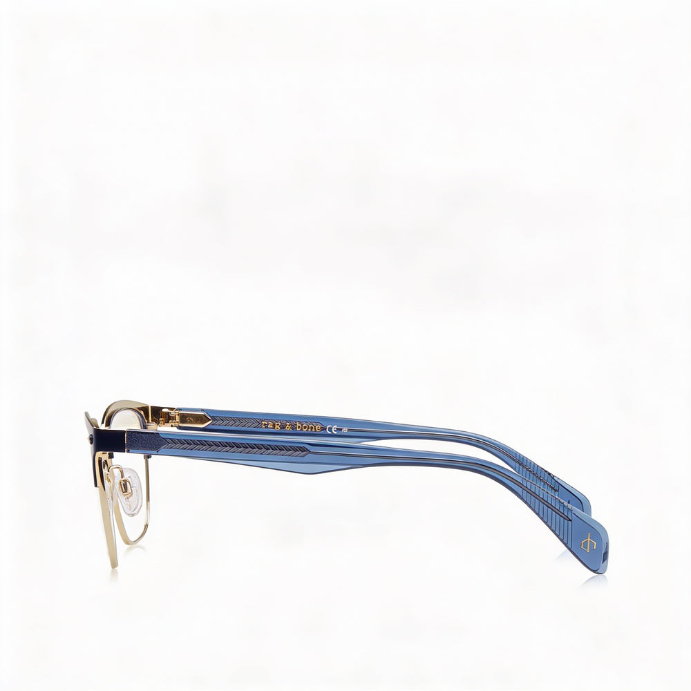 Monturas ópticas de acero inoxidable azul para mujer Rag & Bone Rnb3022, graduadas, 53-17-140