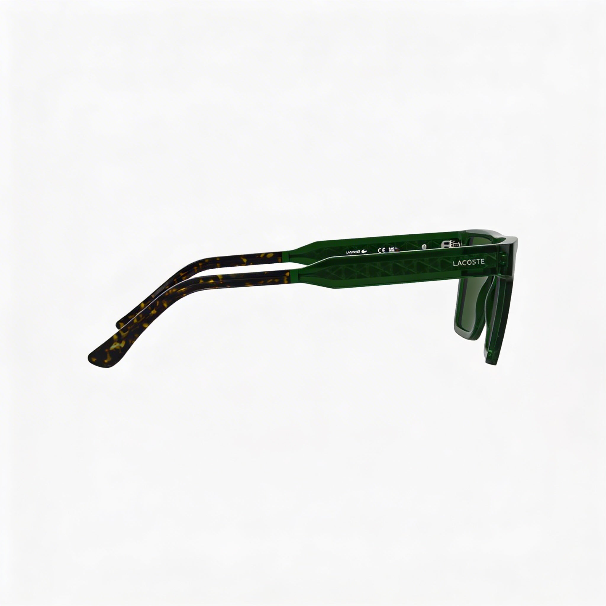 Lacoste Gafas de sol clásicas para hombre, montura de plástico transparente verde, lentes verdes UV 400 no polarizadas RXable 56 mm, Photo 3