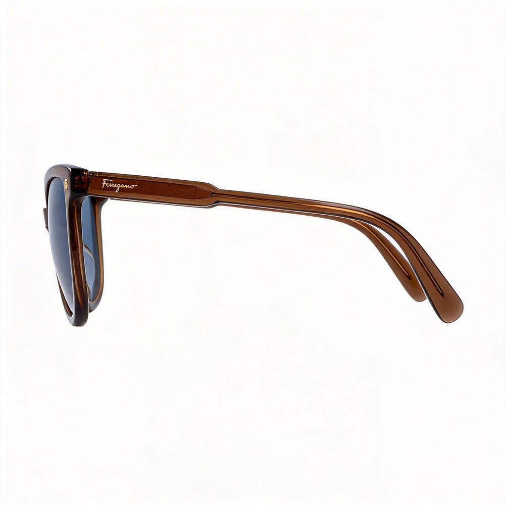 Gafas de sol Salvatore Ferragamo contemporáneas para mujer, armazón de plástico marrón, lente azul con protección UV de 56 mm
