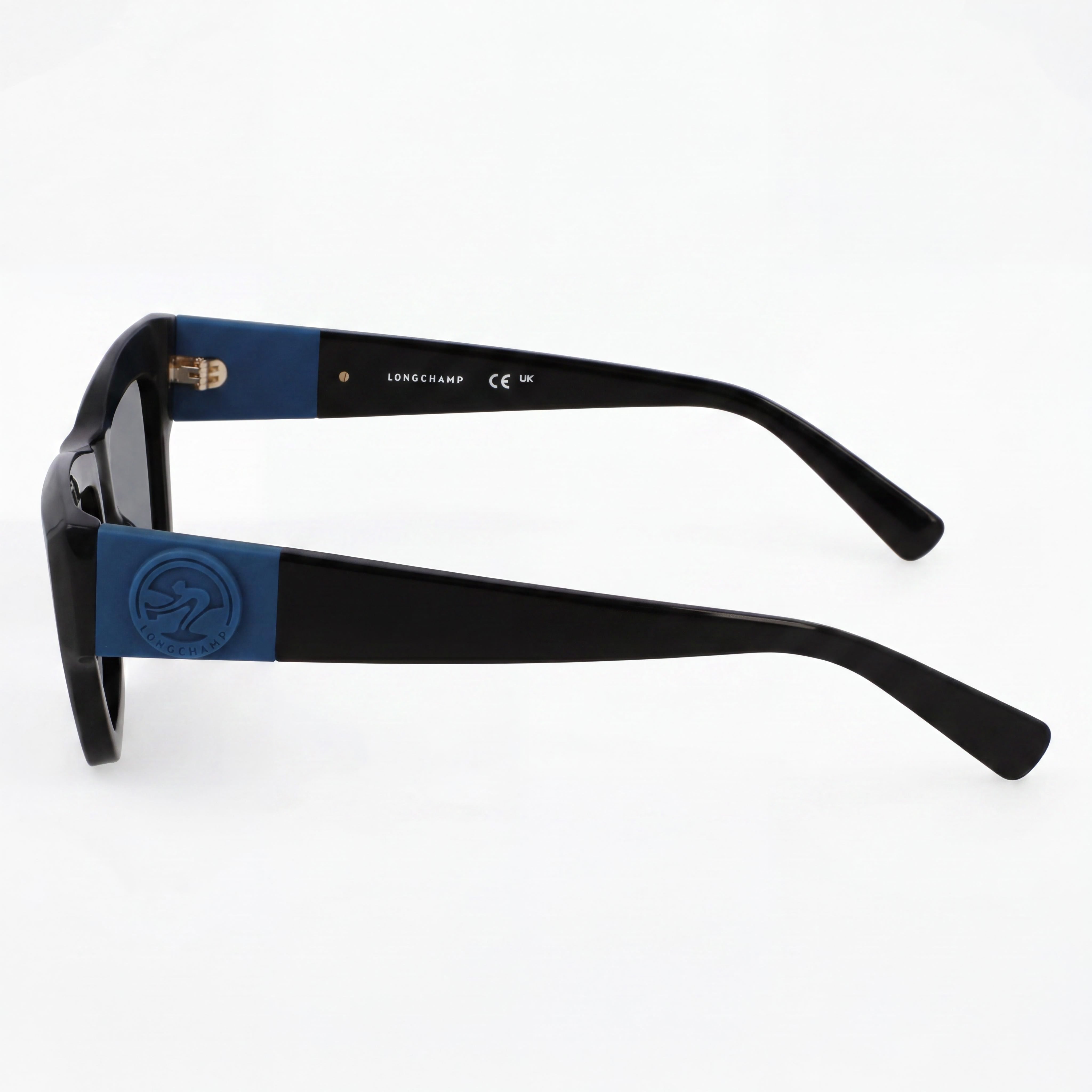 Longchamp Modern Men's Black Sunglasses: Black frame, black lenses, with 6mm lens width, 1mm bridge width, and 2mm temple length., Photo 2