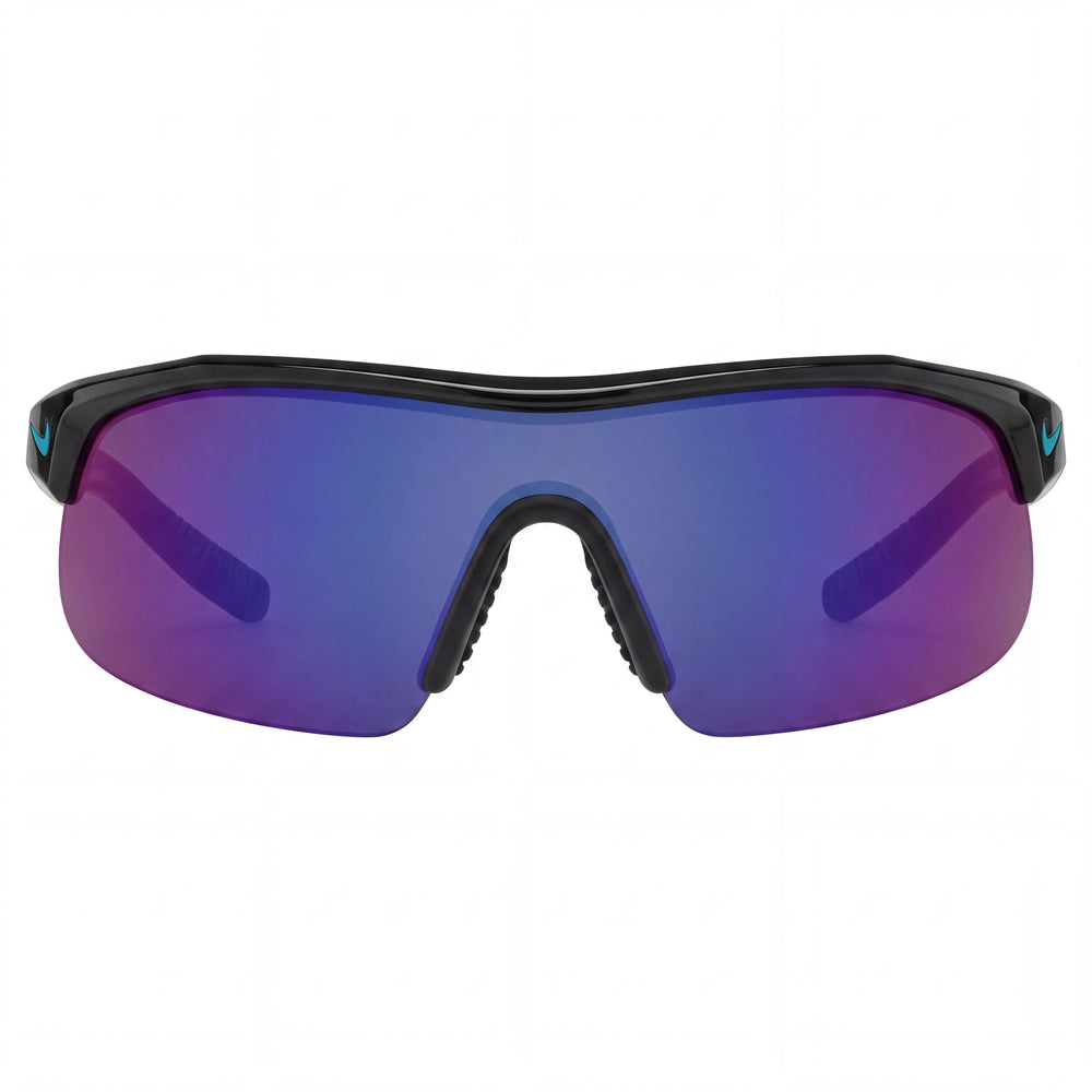 Gafas de sol para hombre Nike SHOW X1 DX6520 010, montura de plástico negro con puente nasal ventilado, lentes no polarizadas con espejo azul y protección UV
