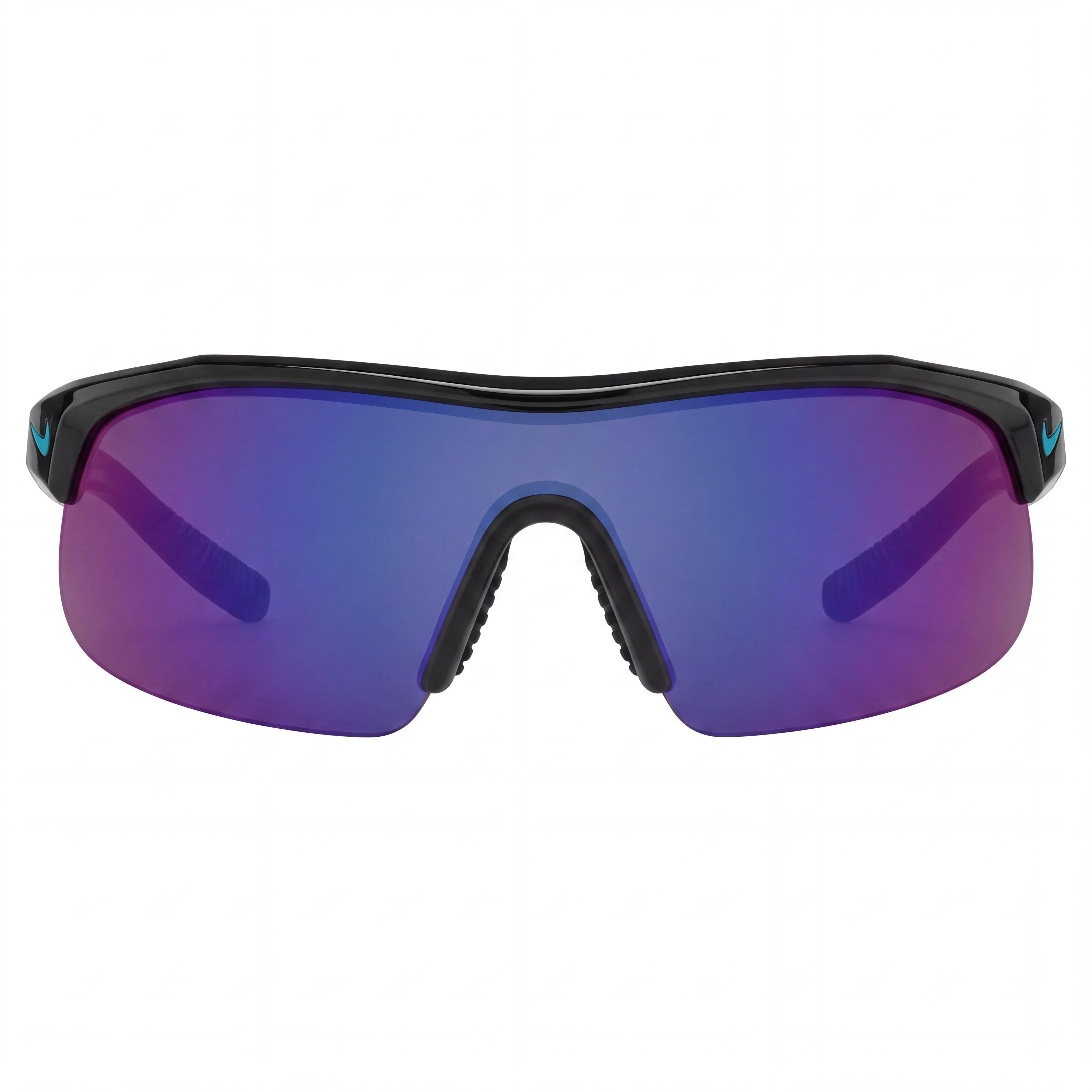 Nike SHOW X1 DX6520 010 Men's Sunglasses, Black Plastic Frame with Vented Nose Bridge, Blue Mirror UV Protected Non-Polarized Lenses, Photo 2