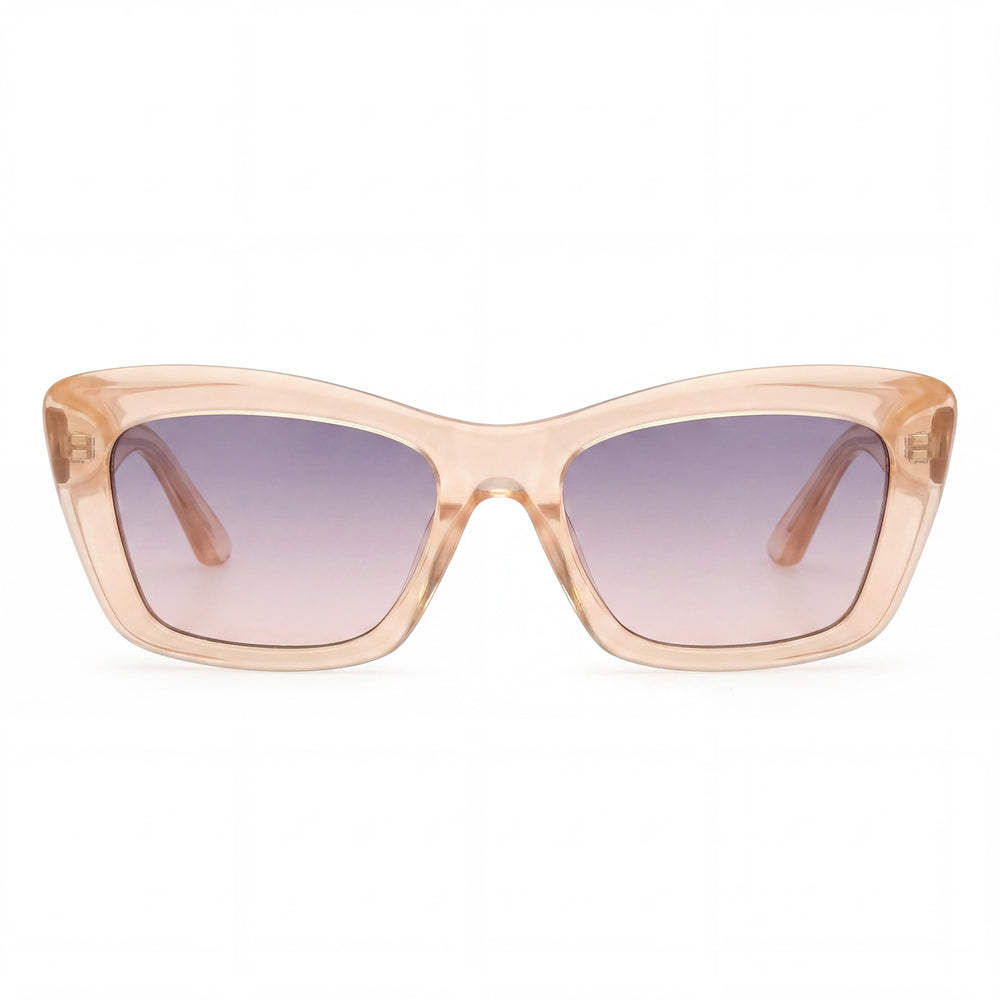 GUESS Gafas de sol rectangulares de plástico para mujer, montura naranja claro brillante, lentes violeta degradado/espejo, 52 mm