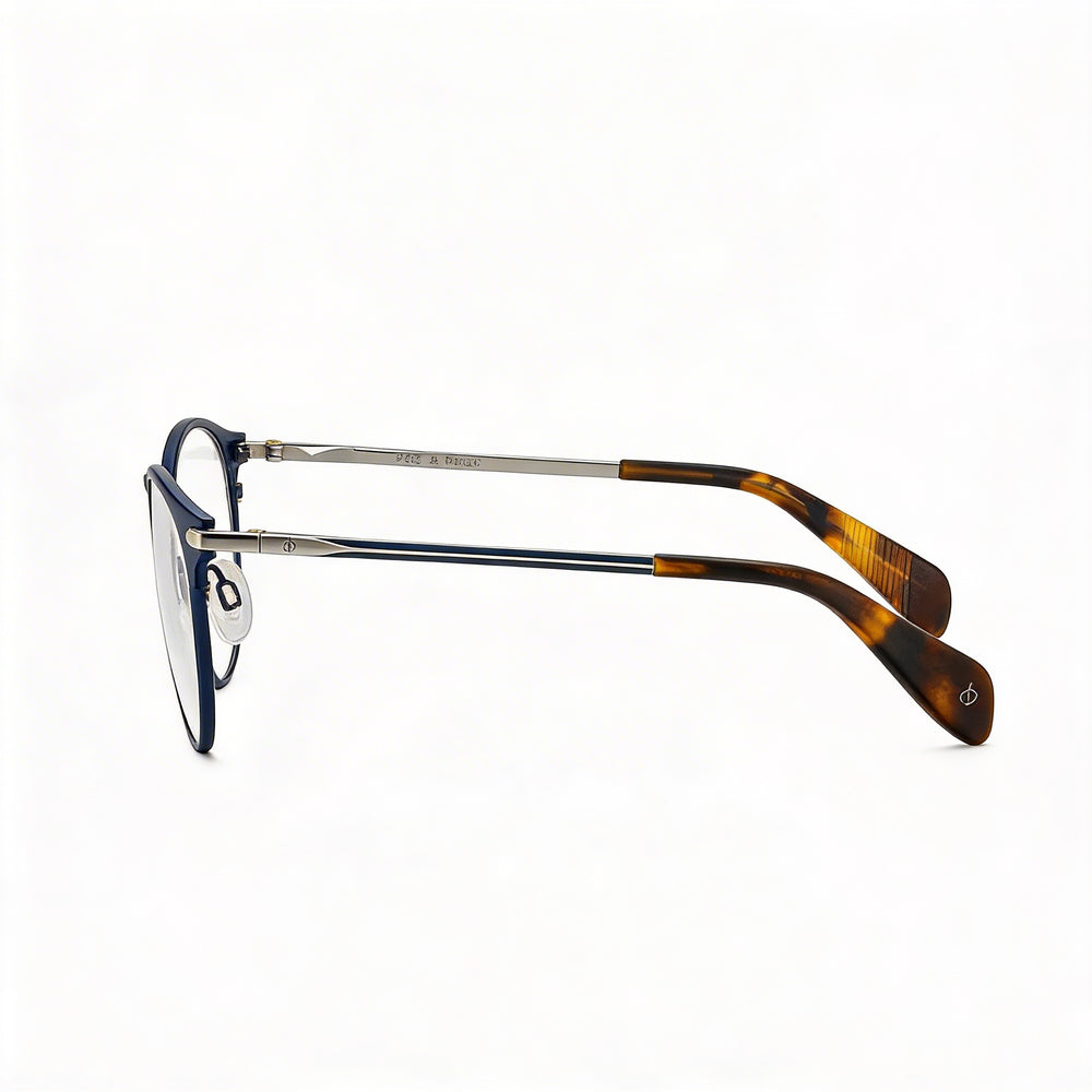 Gafas para hombre rag & bone Rnb 7005 con marco de metal azul marino y lentes de plástico transparente, ancho de lente de 51 mm