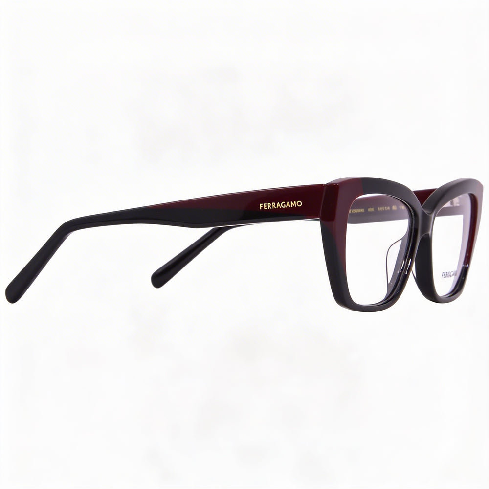Gafas ópticas Ferragamo SF2938N unisex con montura de acetato en color negro/burdeos, tamaño 53 mm