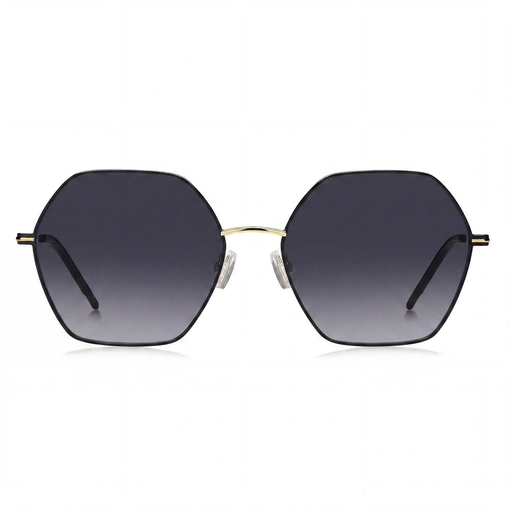 Hugo Boss BOSS 1589/S Gafas de Sol Redondas para Mujer Ligeras y Minimalistas en Acero Inoxidable Negro Dorado Gris con Protección UV y Cristales Gris Oscuro Degradado 57-17-140
