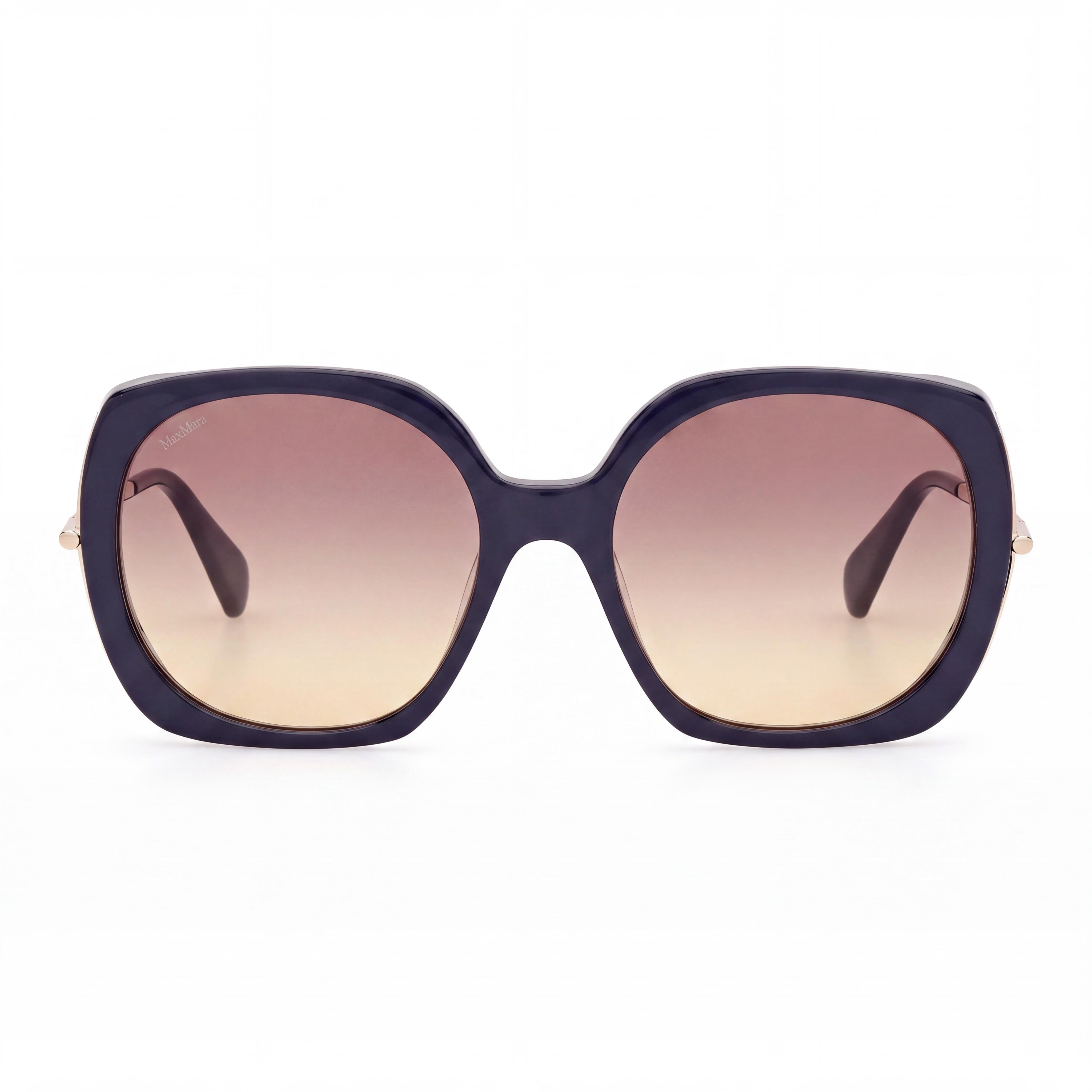MaxMara MM0079 Clásico Women's Acetate Non-Polarized Sunglasses with Gradient Brown Lenses, Shiny Blue, Shiny Pale Gold 58-19-135, Photo 2