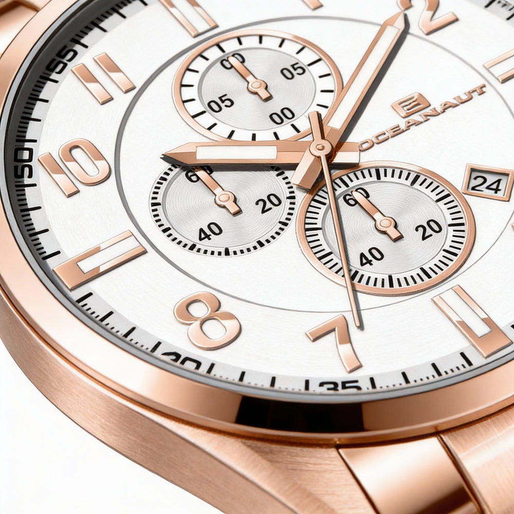 Reloj de pulsera Oceanaut para hombre, esfera plateada, caja y pulsera de acero inoxidable, resistente al agua.
