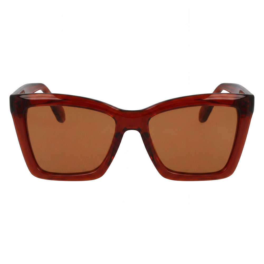Ferragamo Sf2039se Women's Acetate Transparent Rust Sunglasses with UV 400 Solid Brick Lenses 53mm