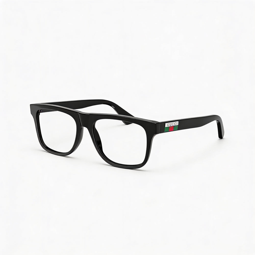 Gucci GG1117O Men's Square Eyeglasses with Shiny Black Injected Plastic Frame and Clear Lenses 56mm