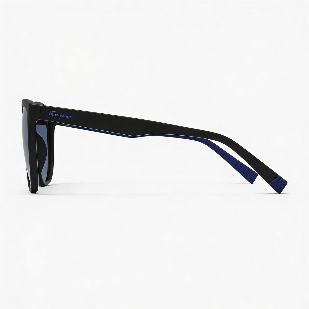Ferragamo SF998S Unisex Modified Rectangle Matte Black Injected Frame Blue Lens 100% UV Sunglasses 57mm