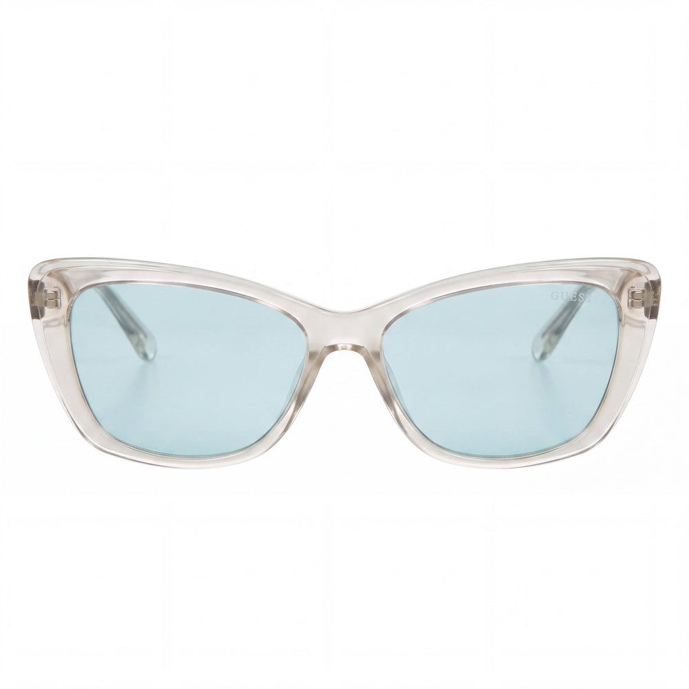 GUESS Women's Classic Plastic Sunglasses, Crystal Blue Frame, Blue Lenses, 100% UV Protected, 55-16-140mm
