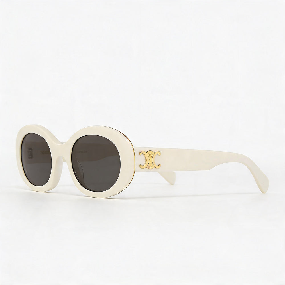 Celine CL40194U Unisex Oval Marfil Acetato Montura Gris Sólido Poliamida Lentes Ajuste Puente Alto