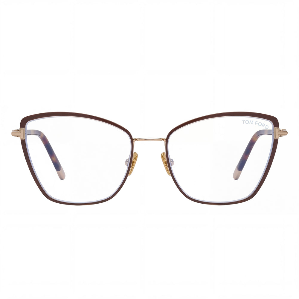 Tom Ford FT5740-B Women's Dark Brown Gold Metal Cat Eye Blue-Light Blocking Eyeglasses 54mm