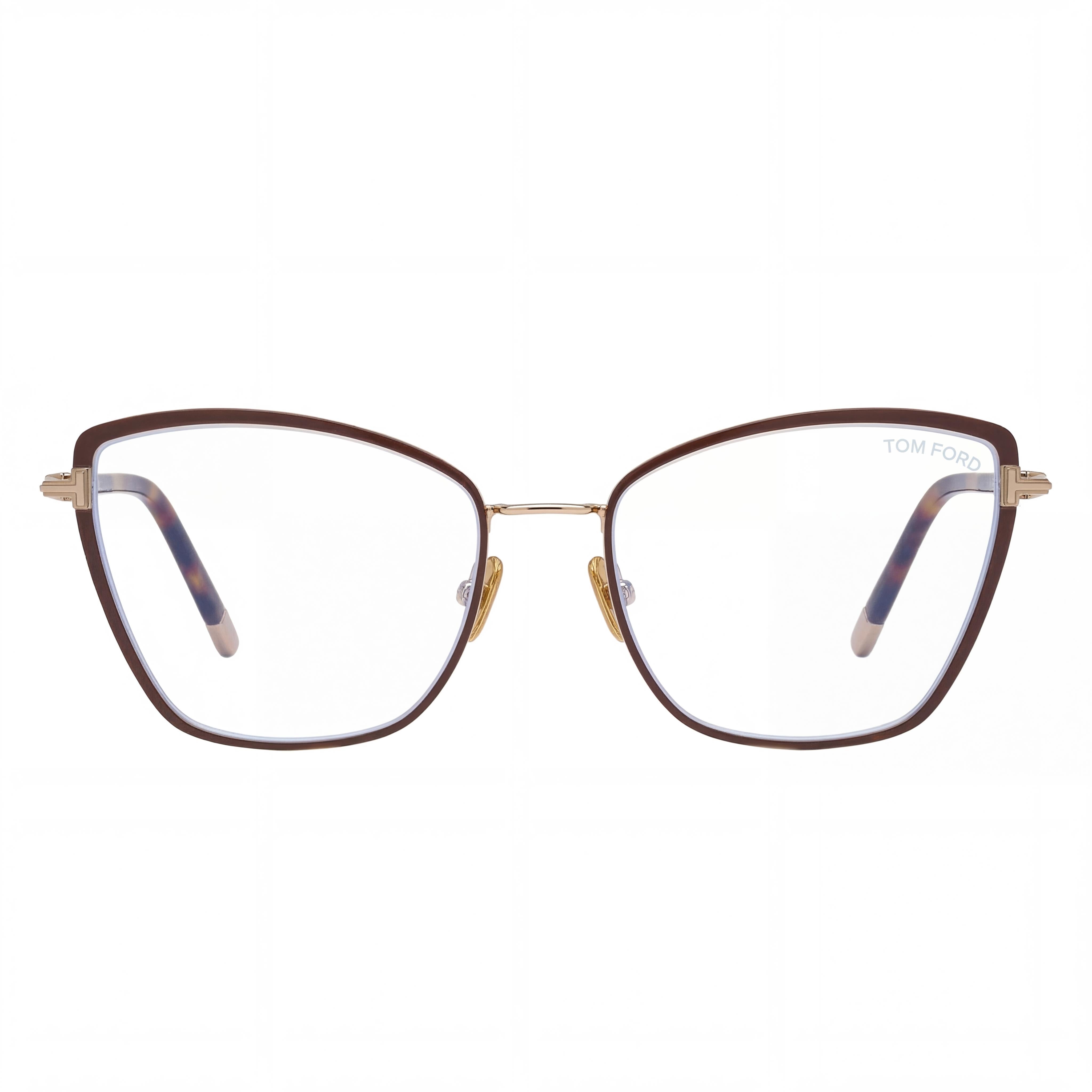 Tom Ford FT5740-B Women's Dark Brown Gold Metal Cat Eye Blue-Light Blocking Eyeglasses 54mm, Photo 2