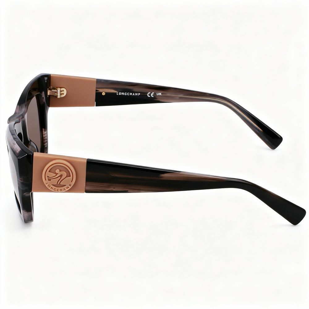 Longchamp Men’s Modern Modified Rectangle Sunglasses with Striped Black Acetate Frame and Non-Polarized Plastic Lenses 53mm