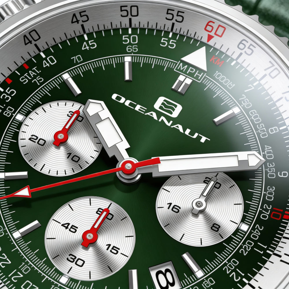 Oceanaut Men's strap Chronograph Watch featuring a Green Dial, Stainless Steel Case and a Leather Strap