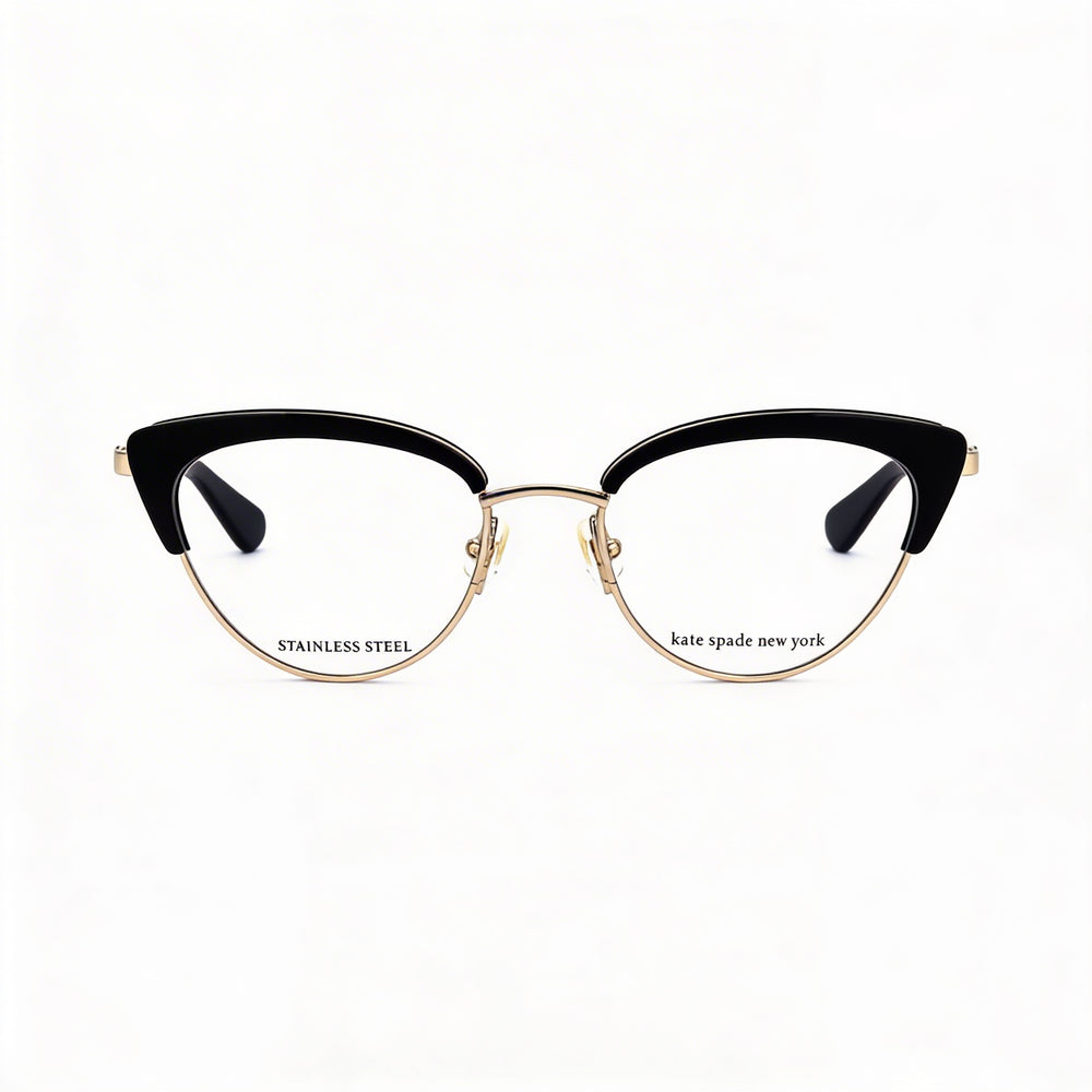Kate Spade New York Jailyn Gafas Cat Eye Metálicas para Mujer Montura Negra Dorada Lentes no Negras 50-18-140