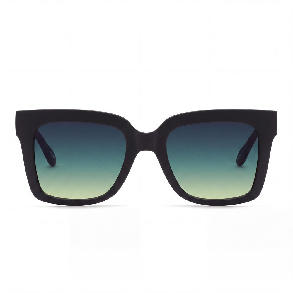 QUAY AUSTRALIA Square Women's Matte Black Plastic Frame Smoke Green Polycarbonate Lens UV Protection Sunglasses