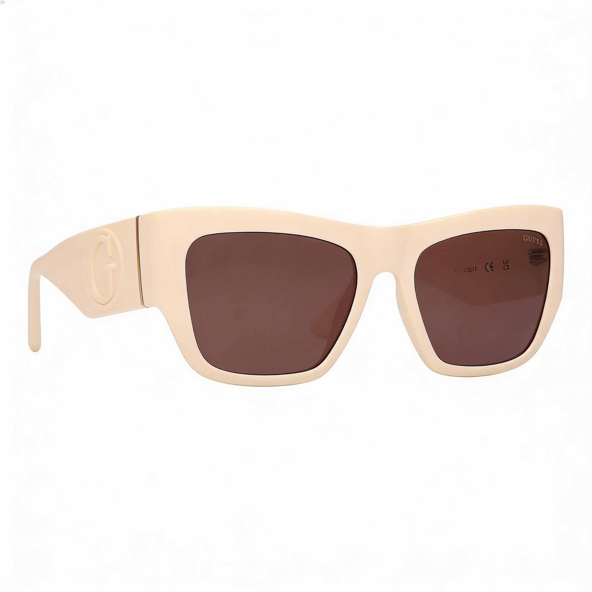 GUESS GU00252 Gafas de sol de plástico para mujer, 100% protección UVA y UVB, marfil con lentes moradas, 54 mm, Photo 3