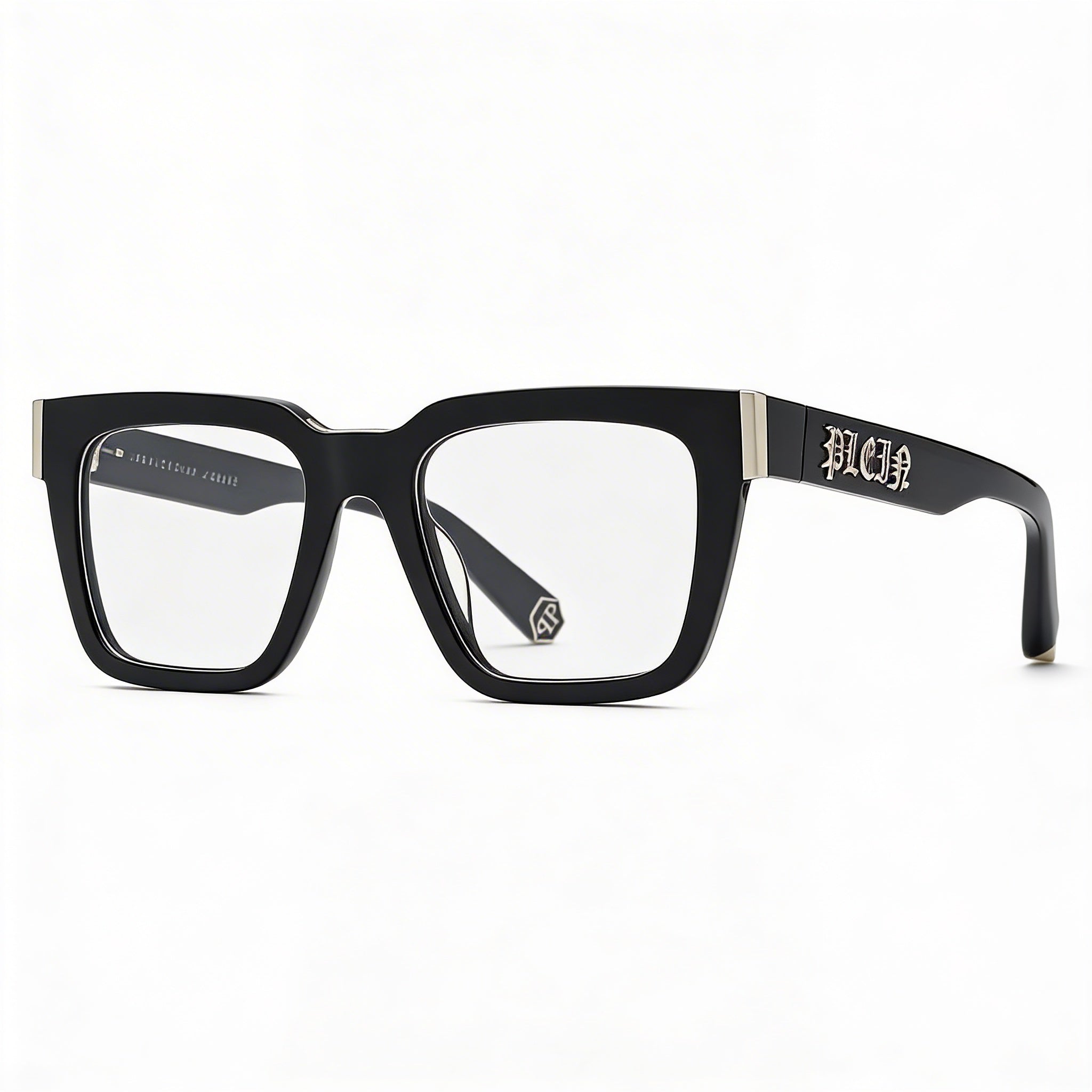 Monturas ópticas Philipp Plein Vpp112m para hombre en negro brillante con lentes transparentes de demostración, aptas para prescripción médica (51-20-145), Photo 2
