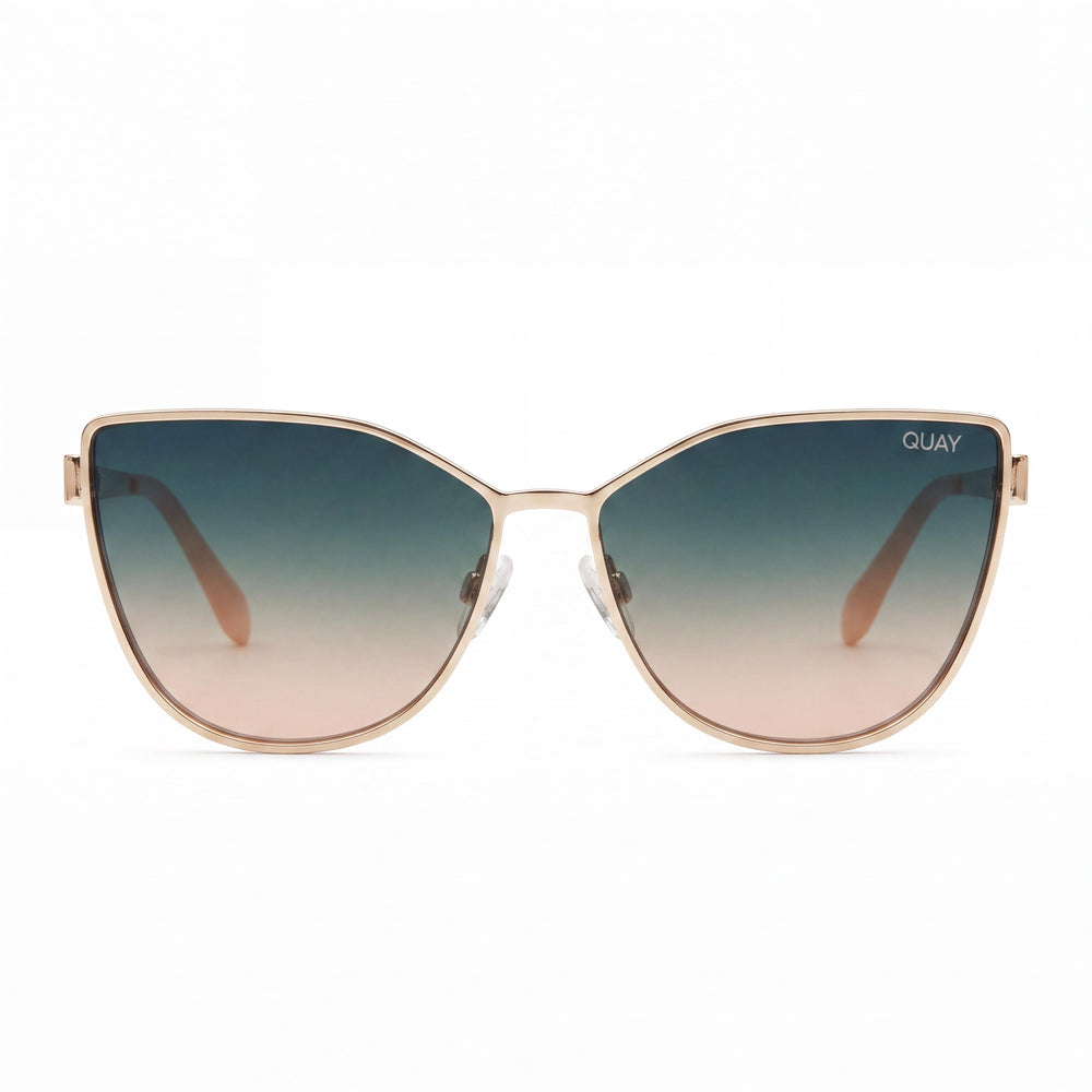 QUAY AUSTRALIA In Pursuit Women's Metal Non-Polarized Cat Eye Sunglasses, Brushed Gold, Palm Taupe Lenses, 64mm