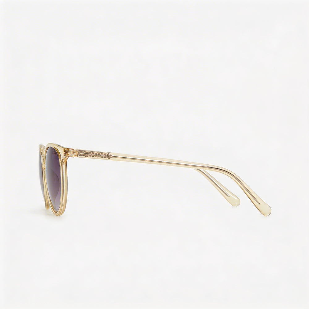 GUESS Modern Women's UV Protection Round Retro Shiny Light Yellow Plastic Sunglasses 51