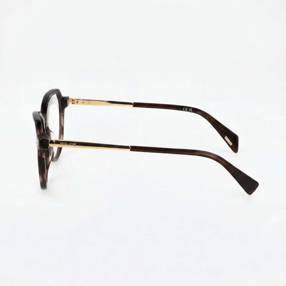 Gafas Police casuales de mujer, brillantes a rayas, marrón, con purpurina, montura de acetato, lentes de policarbonato, 52mm