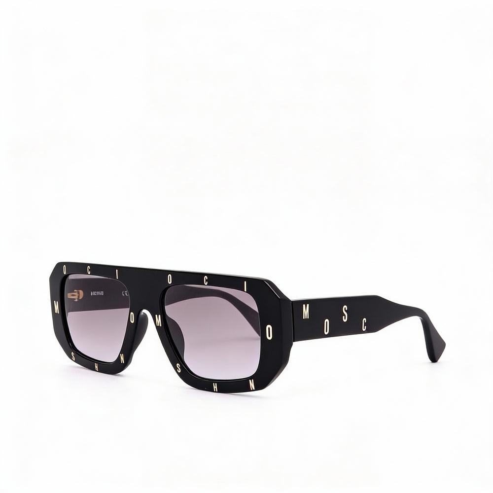 Moschino MOS129/S Unisex Browline Black Letters Logo Dark Grey Shaded 100% UV Protection Sunglasses 54mm
