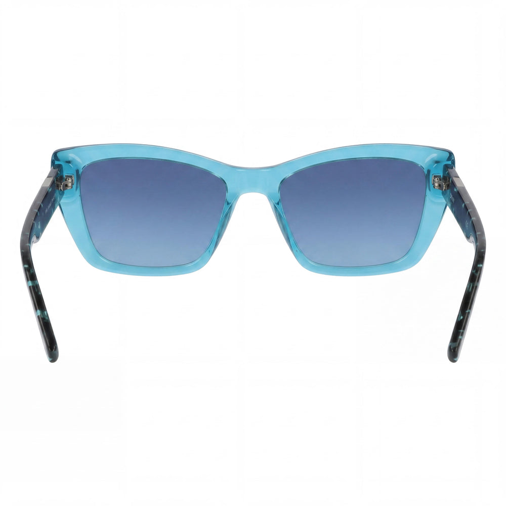 DKNY Gafas de sol de hombre modernas con montura de plástico turquesa de cristal, lentes dobles degradadas azules y verdes, protección UV, 54 mm