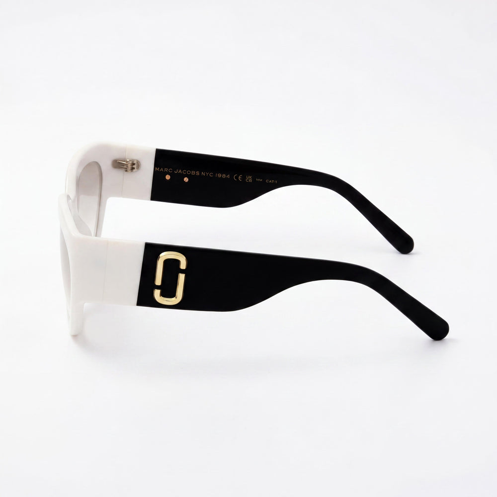 Marc Jacobs Gafas de sol de plástico blanco y negro para mujer, protección UV, no polarizadas, 57 mm de ancho de lente