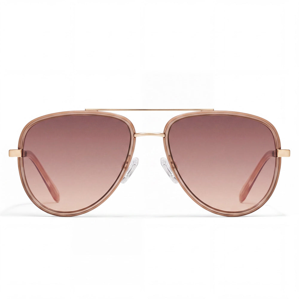 QUAY AUSTRALIA All in Medium Unisex Aviator Sunglasses, Doe Brown Fawn Combination Frame, Brown Fawn Lenses, UV Protection, 56mm