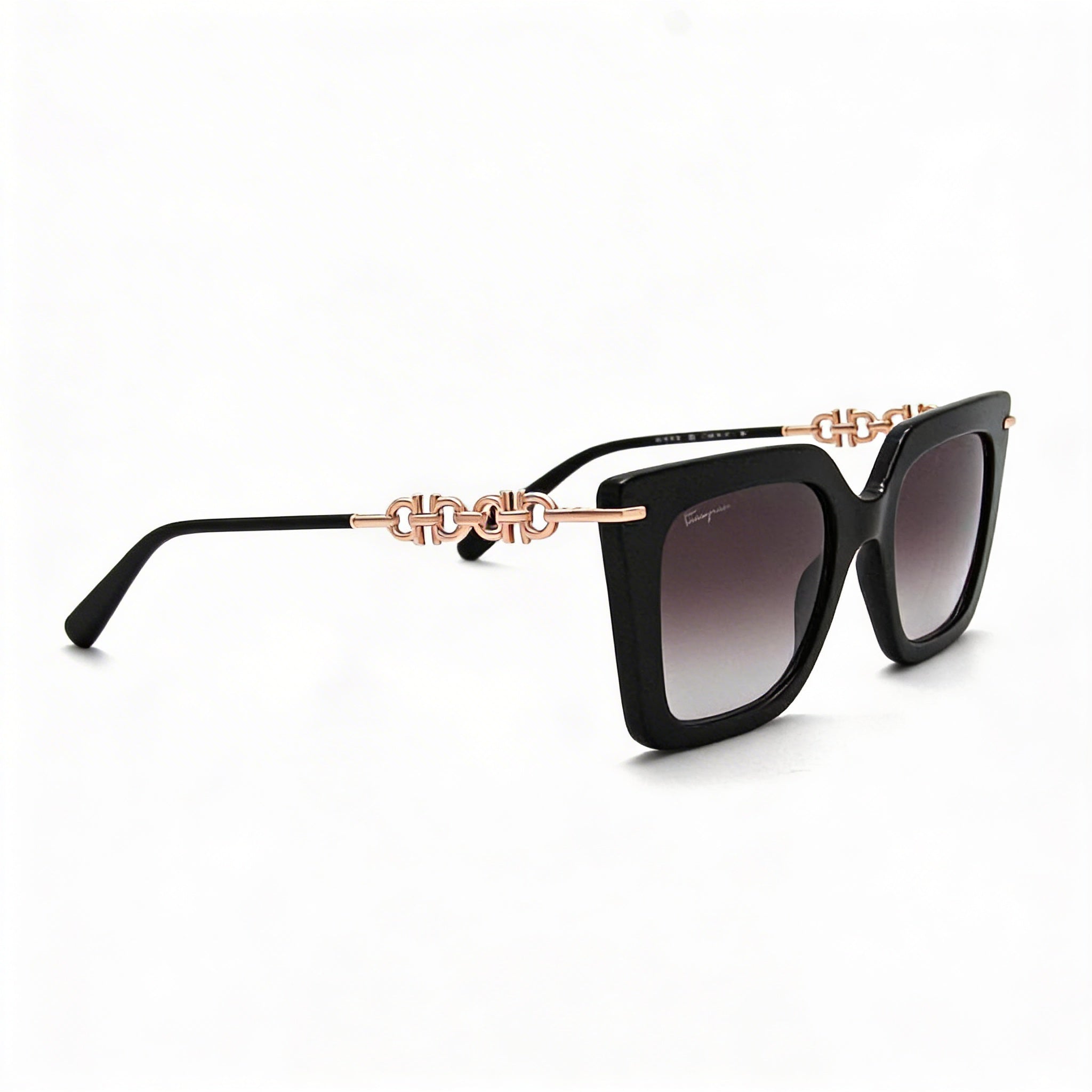Gafas de sol Salvatore Ferragamo SF1041S de mujer, modernas, de acero aleado negro, con forma de mariposa, con degradado gris, 51 mm, Photo 3