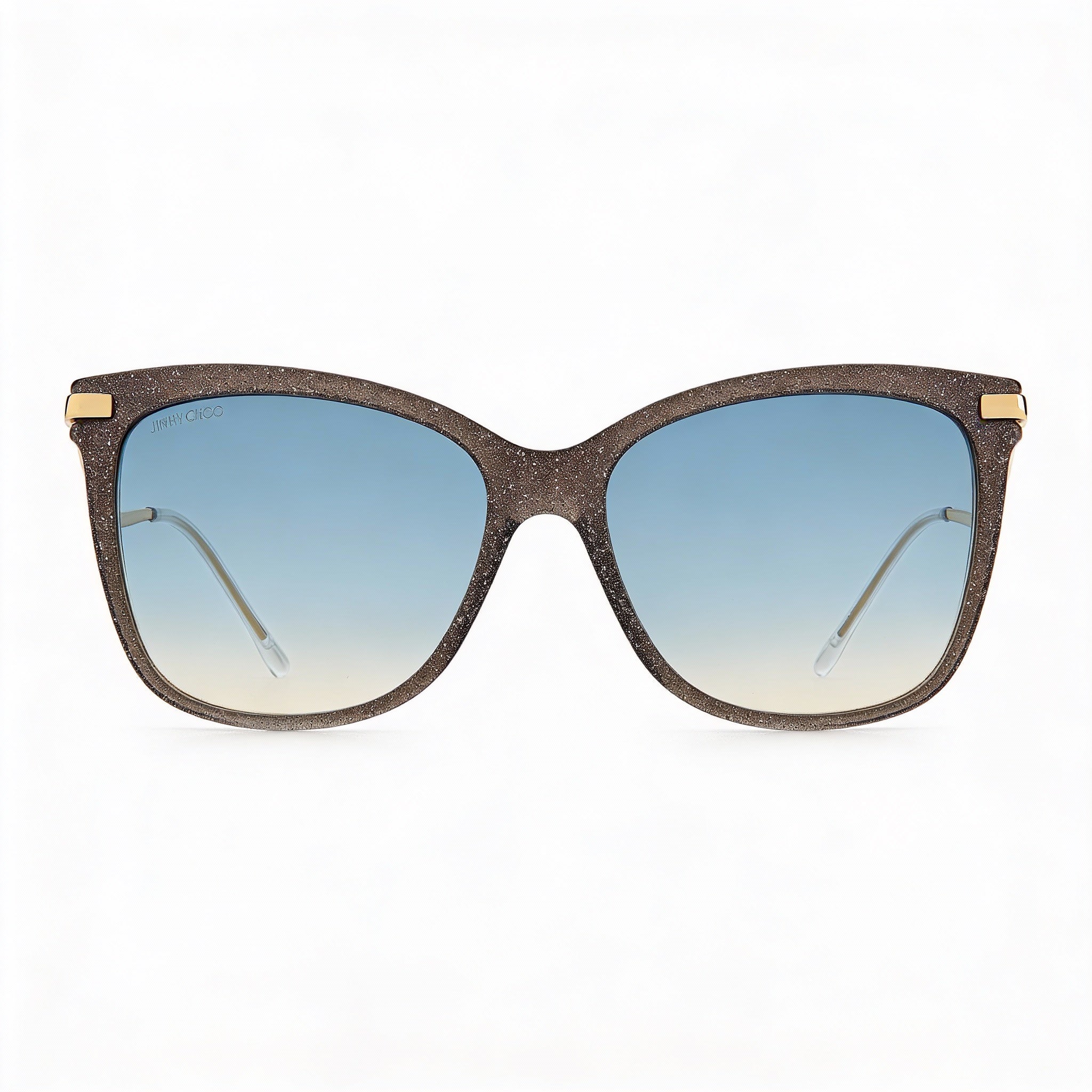 Gafas de sol JIMMY CHOO de policarbonato con protección UV y montura de acetato con purpurina dorada y gris para mujer, 55 mm, Photo 3