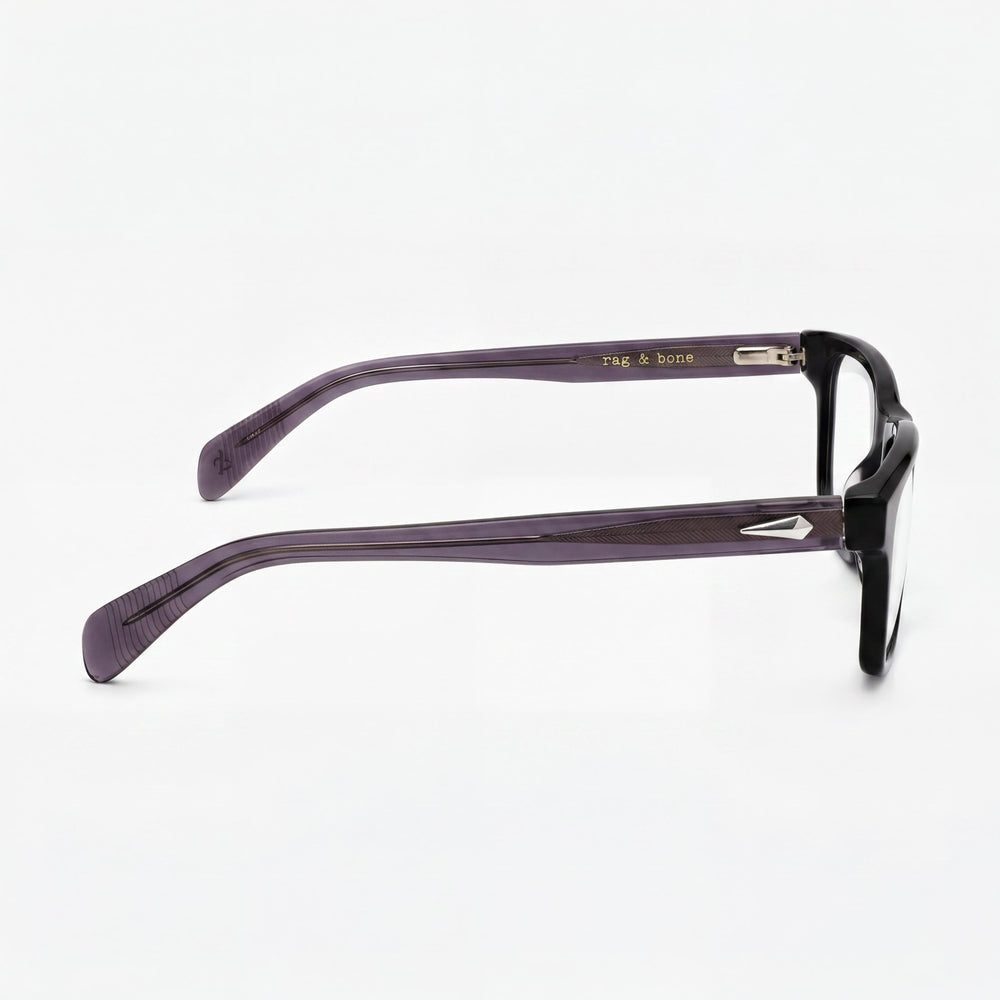 rag & bone Casual Men's Eyewear with Black Acetate Frame, Transparent Lenses, Size 54-18-145