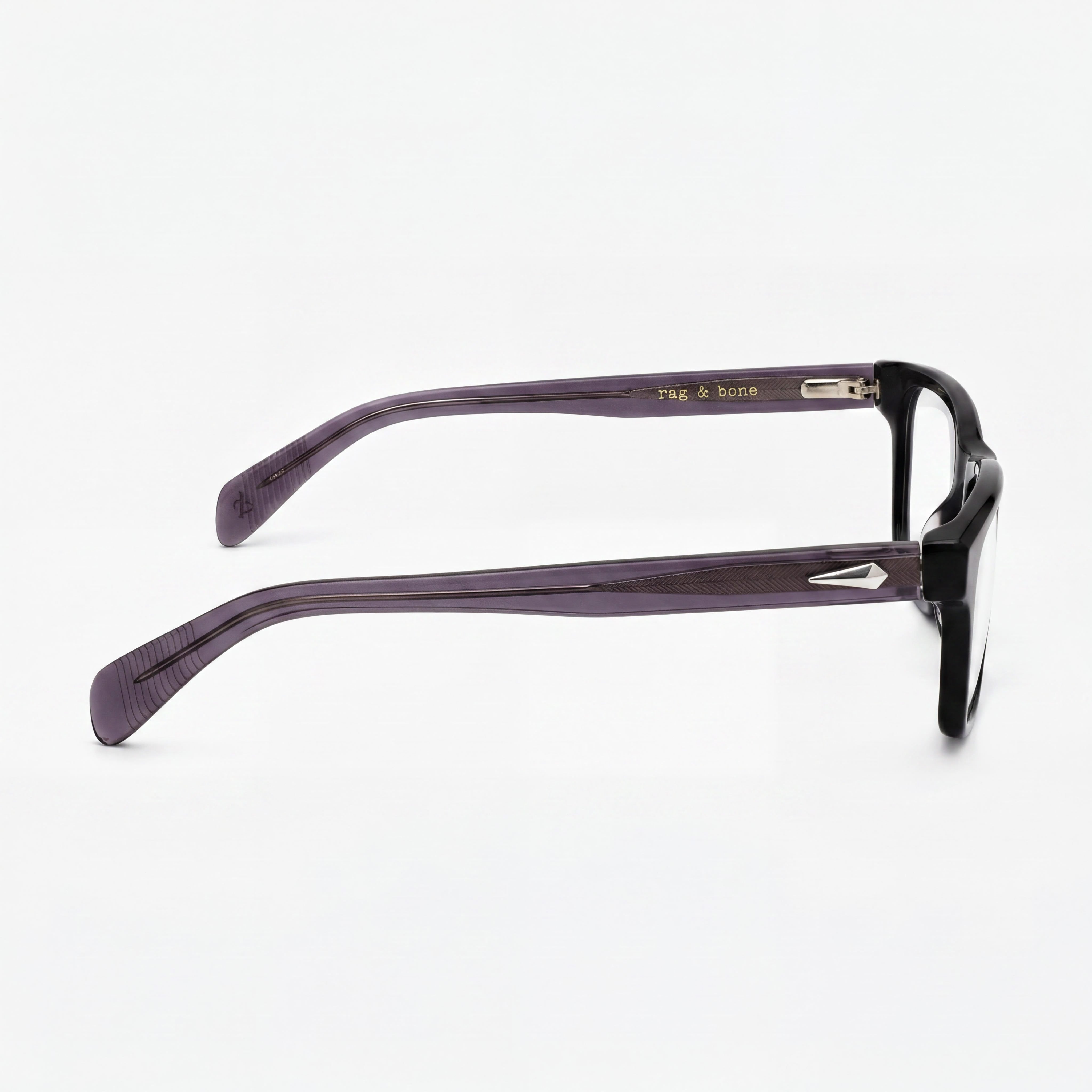 rag & bone Casual Men's Eyewear with Black Acetate Frame, Transparent Lenses, Size 54-18-145, Photo 2